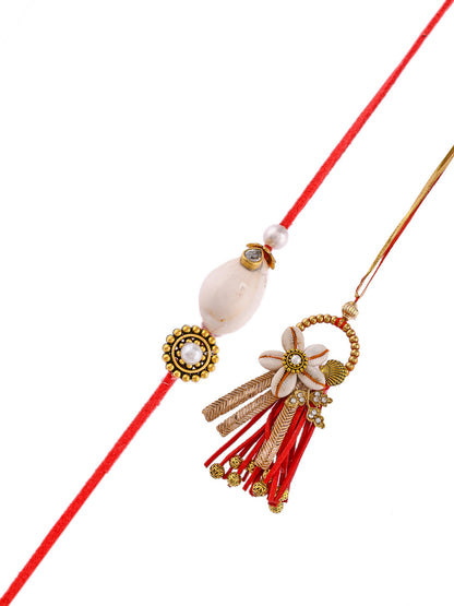 Beads and Shell Woven Traditional Bhaiya Bhabhi Rakhi Set - Only Pair (RP2321)