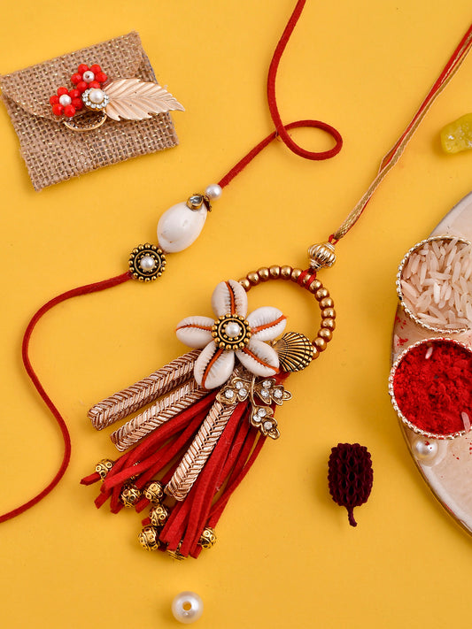 Beads and Shell Woven Traditional Bhaiya Bhabhi Rakhi Set - Only Pair (RP2321)