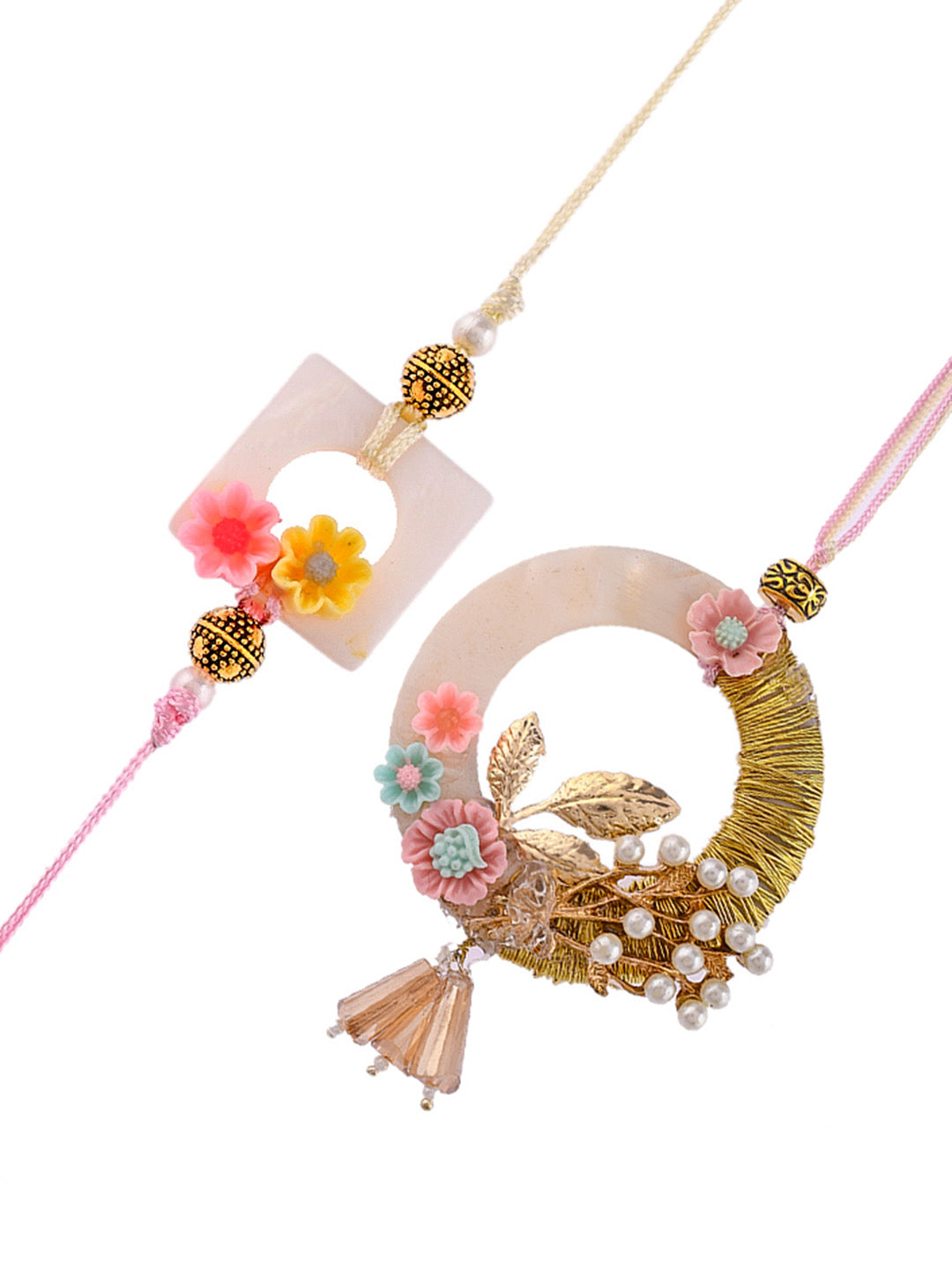 Resin and Pearl Embellished Elite Bhaiya Bhabhi Rakhi Set - Only Pair (RP2325)