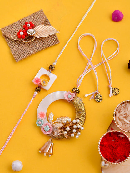 Resin and Pearl Embellished Elite Bhaiya Bhabhi Rakhi Set - Only Pair (RP2325)