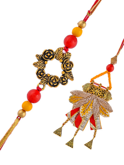 Silver Woven with Charming Zardosi Work Bhaiya Bhabhi Rakhi Set - Only Pair (RP2326)