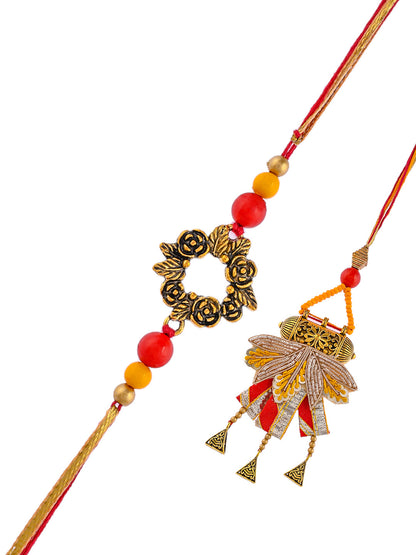 Silver Woven with Charming Zardosi Work Bhaiya Bhabhi Rakhi Set - Only Pair (RP2326)