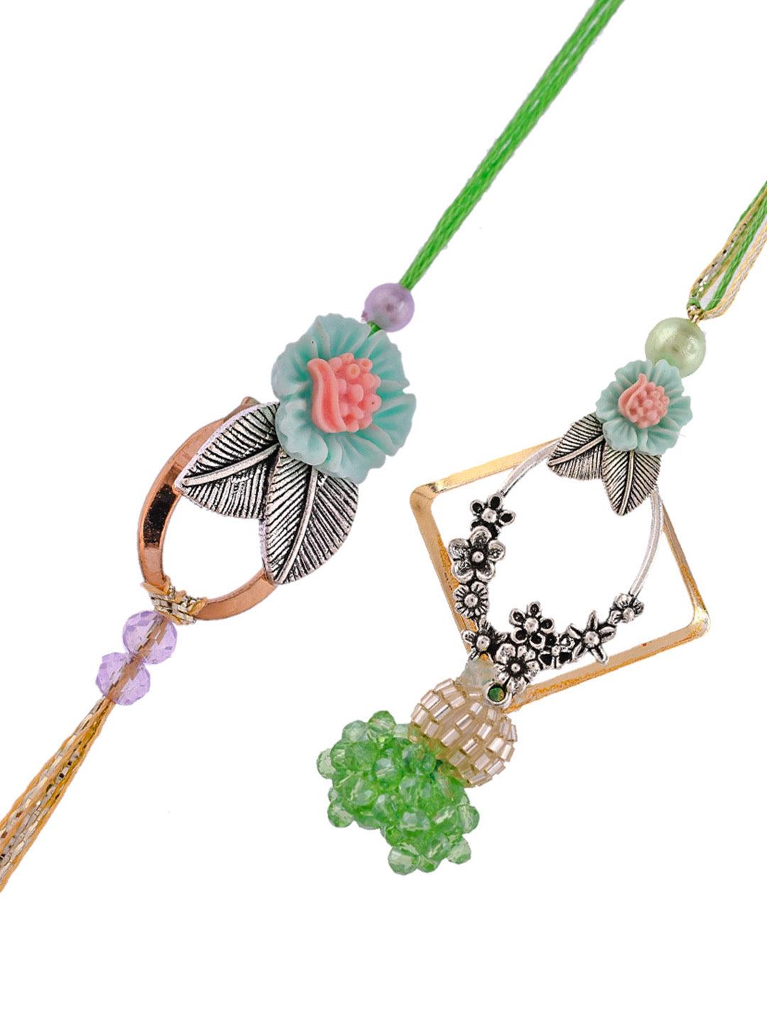 Beads and Silver Woven Luxe Bhaiya Bhabhi Rakhi Set - Only Pair (RP2336)