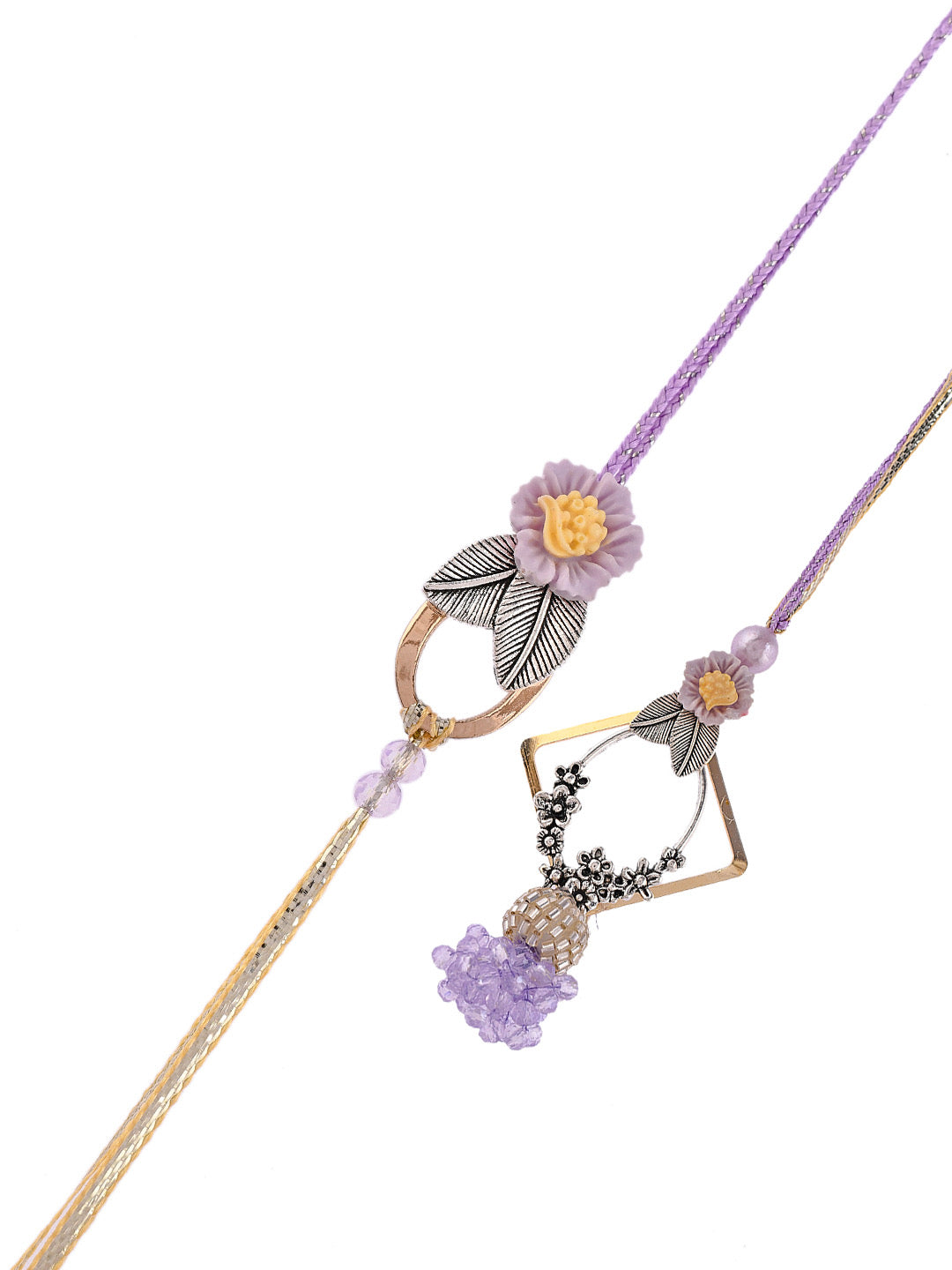 Purple Beads and Silver Woven Luxe Bhaiya Bhabhi Rakhi Set - Only Pair (RP2337)
