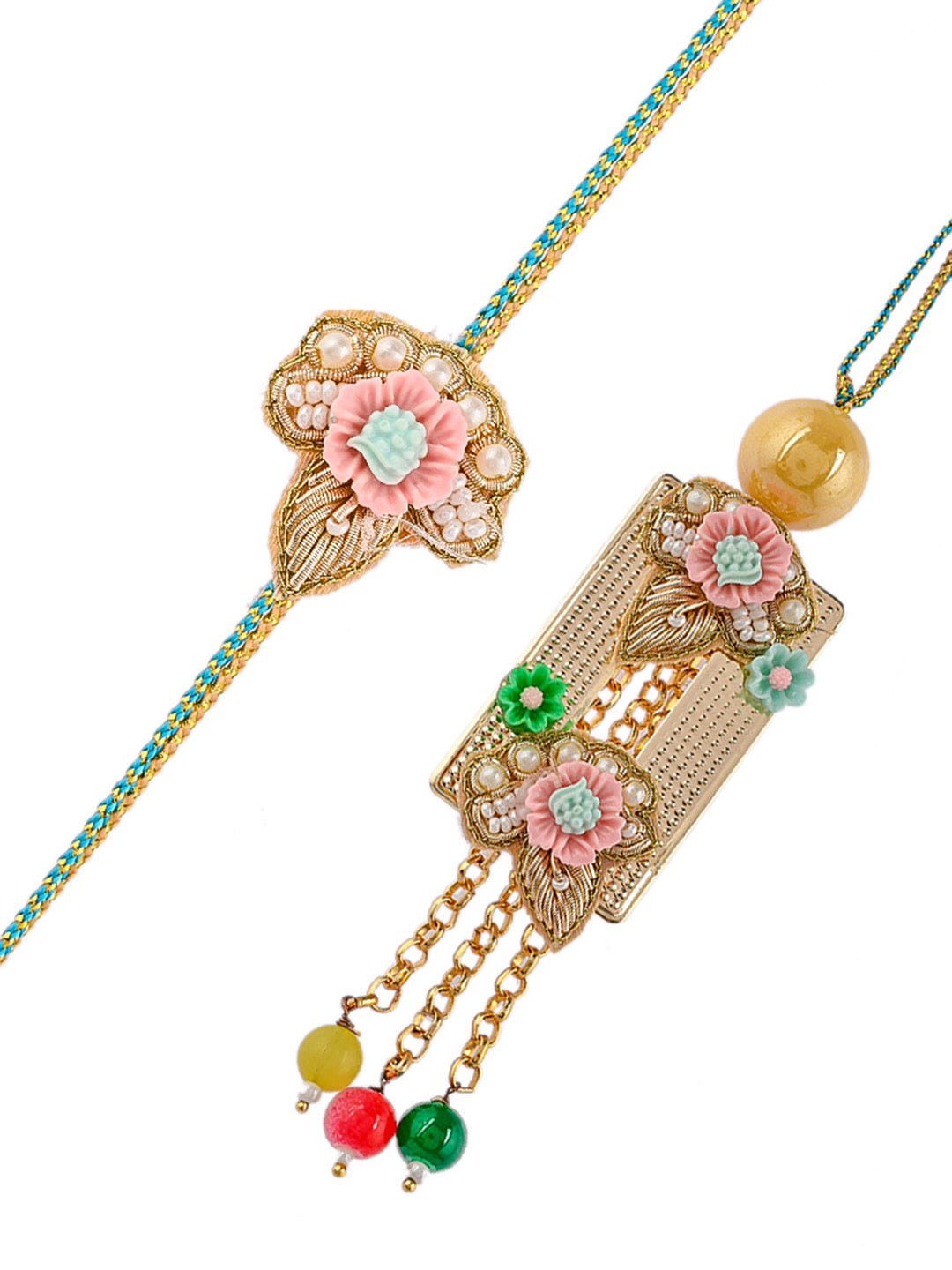 Pearl and Applique Embellished Quirky Bhaiya Bhabhi Rakhi Set - Only Pair (RP2338)