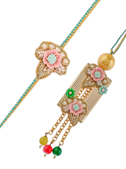 Pearl and Applique Embellished Quirky Bhaiya Bhabhi Rakhi Set - Only Pair (RP2338)