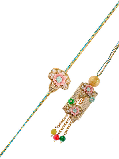 Pearl and Applique Embellished Quirky Bhaiya Bhabhi Rakhi Set - Only Pair (RP2338)