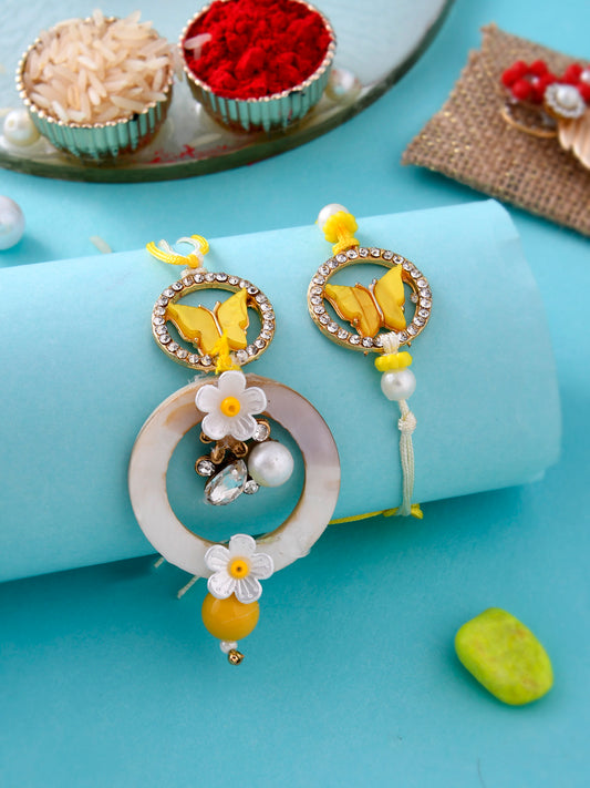 Whimsically Crafted Butterfly and Floral Resin Bhaiya Bhabhi Rakhi Set - Only Pair (RP2347)