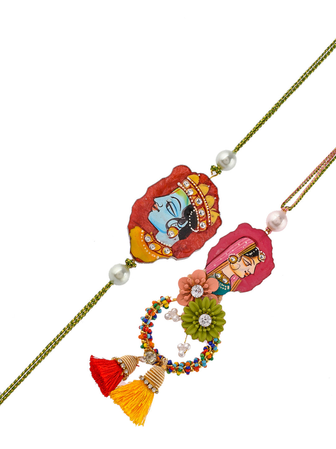Multi-Colored Embellished Radha-Krishna Bhaiya Bhabhi Rakhi Set - Only Pair (RP2348)