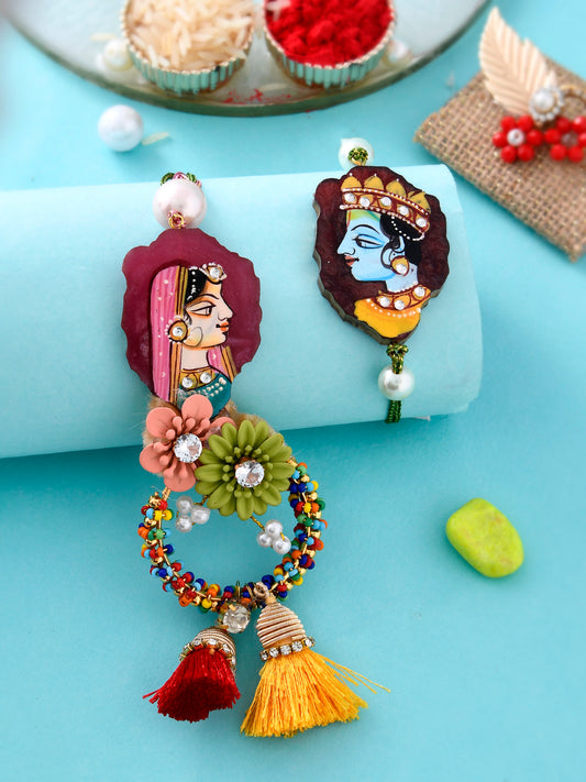 Multi-Colored Embellished Radha-Krishna Bhaiya Bhabhi Rakhi Set - Only Pair (RP2348)