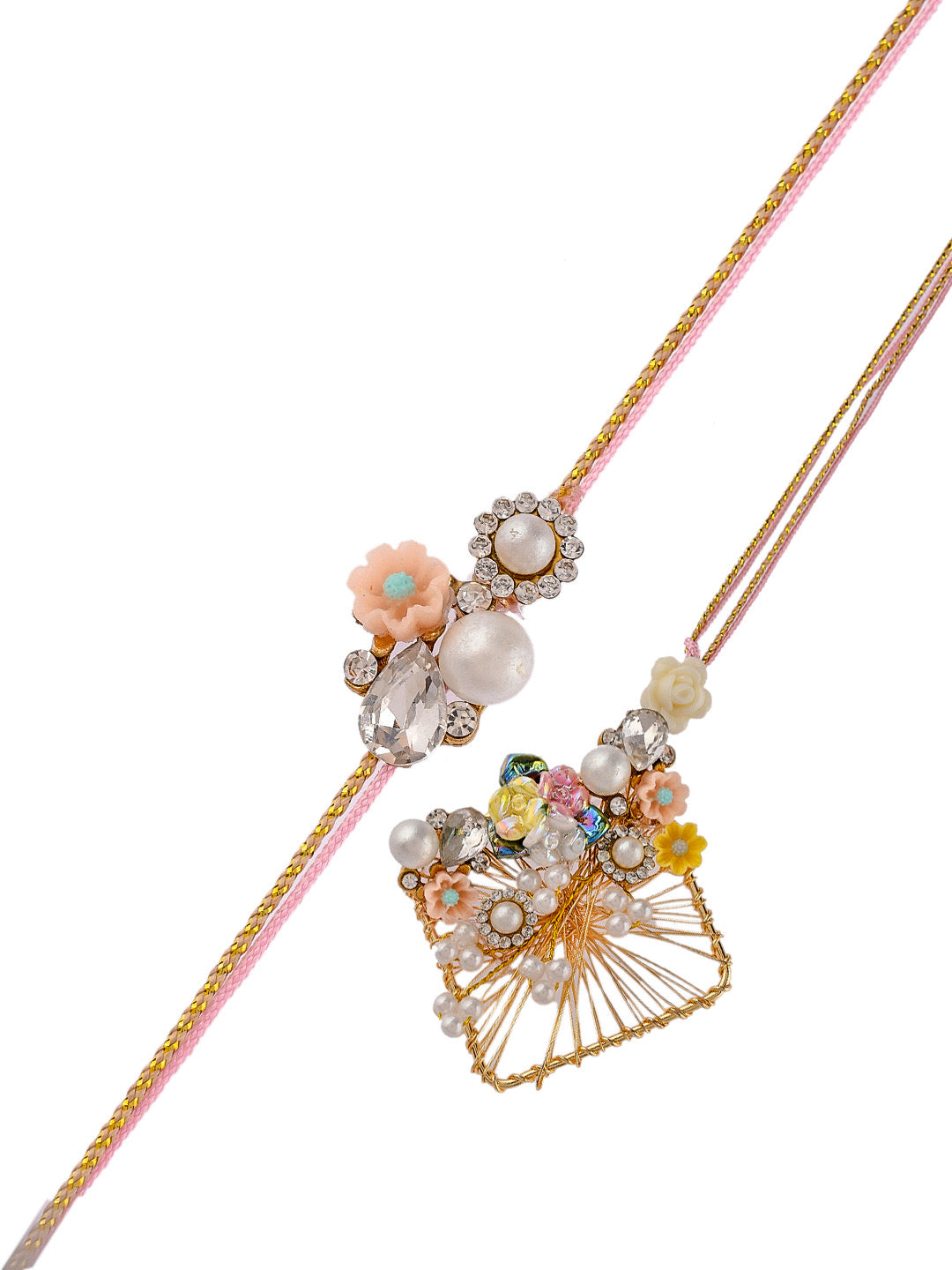 White & Peach Bhaiya Bhabhi Rakhi - Only Pair (RP2350)