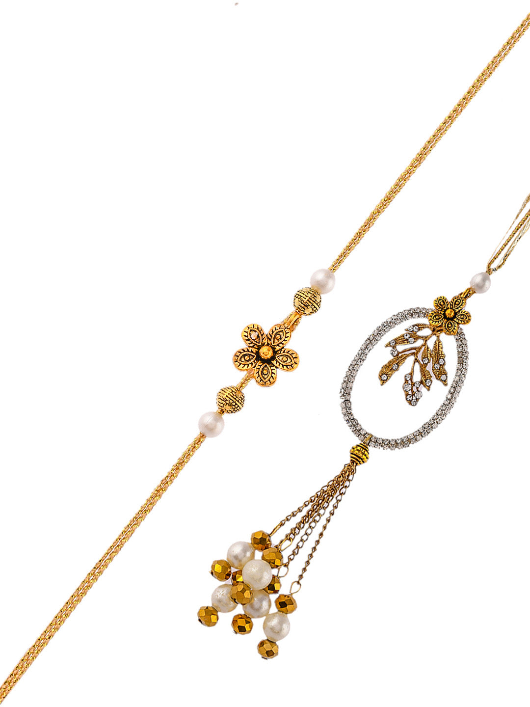 Pearl and Stones Embellished Bhaiya Bhabhi Rakhi with Danglers - Only Pair (RP2351)