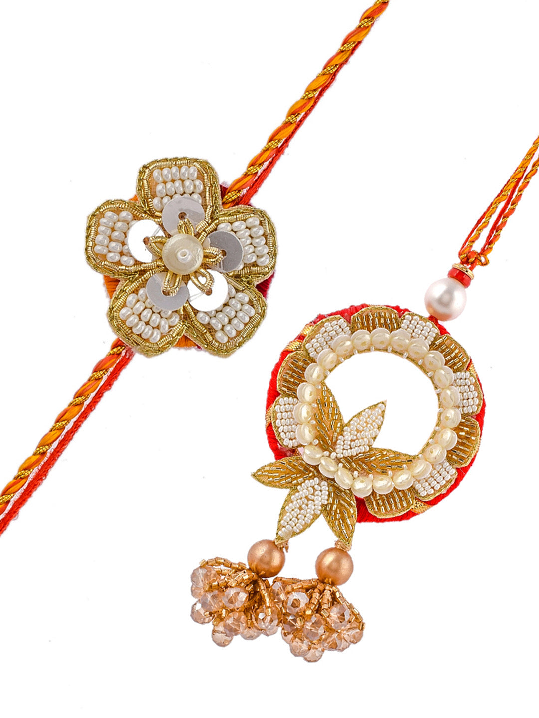 Exclusively Elegant Pearl and Beads Crafted Bhaiya Bhabhi Rakhi Set - Only Pair (RP2358)