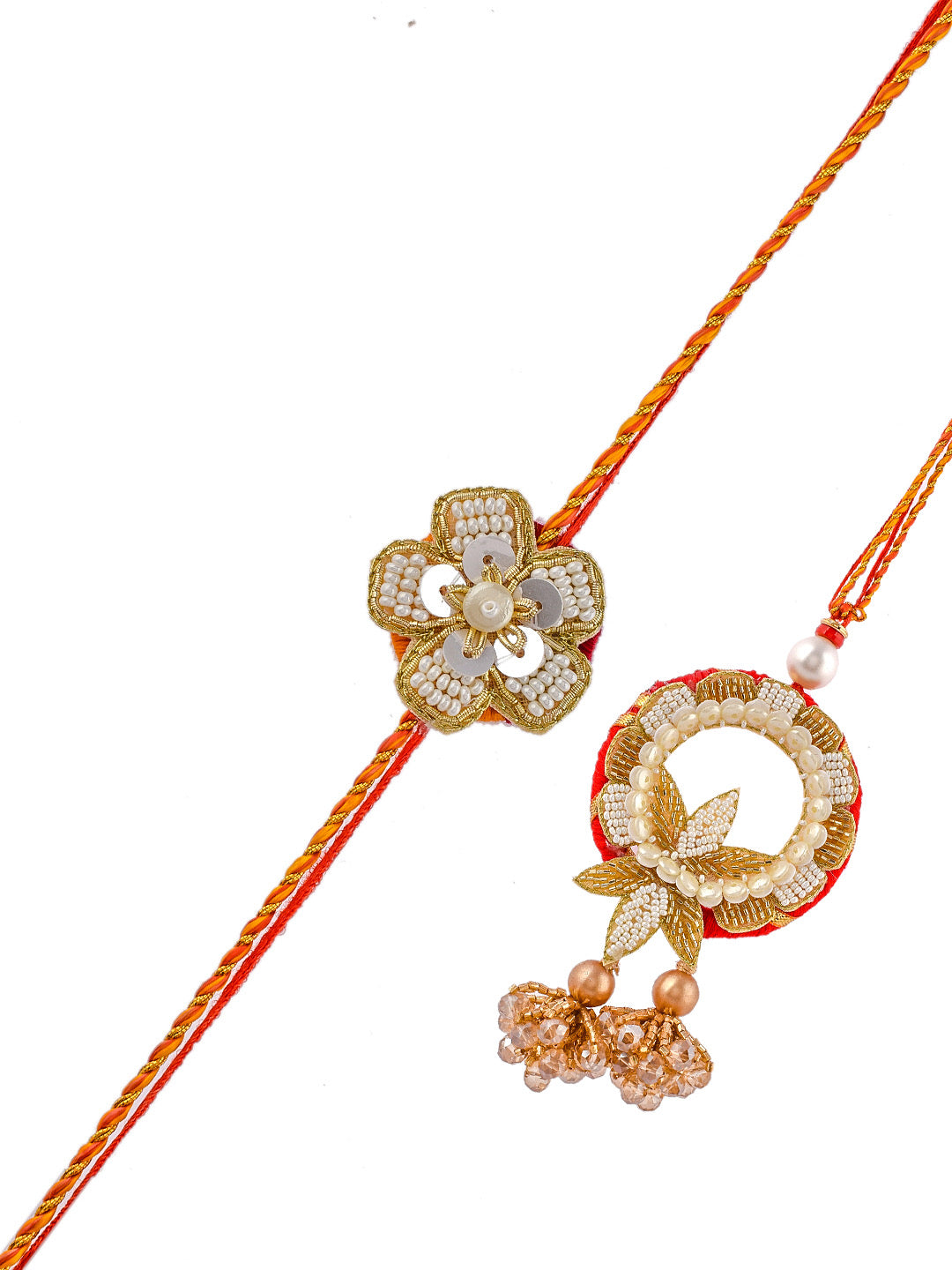 Exclusively Elegant Pearl and Beads Crafted Bhaiya Bhabhi Rakhi Set - Only Pair (RP2358)