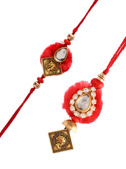 Kundan Embellished Resham Based Bhaiya Bhabhi Rakhi Set. - Only Rakhi (RP2361)