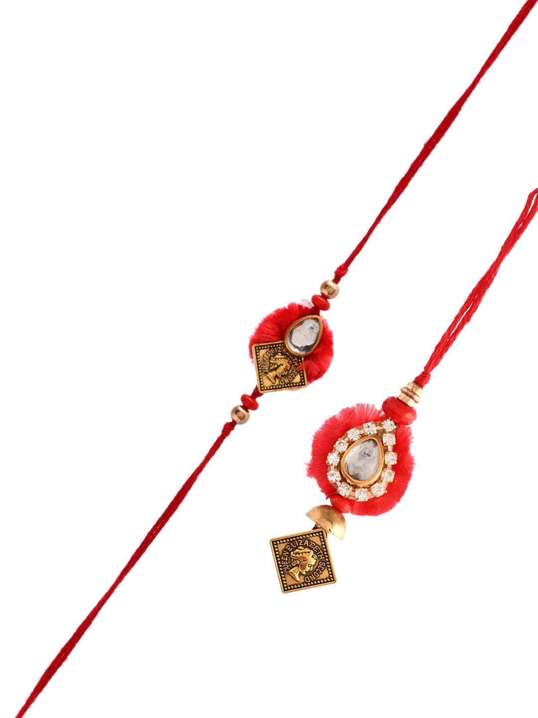 Kundan Embellished Resham Based Bhaiya Bhabhi Rakhi Set. - Only Rakhi (RP2361)