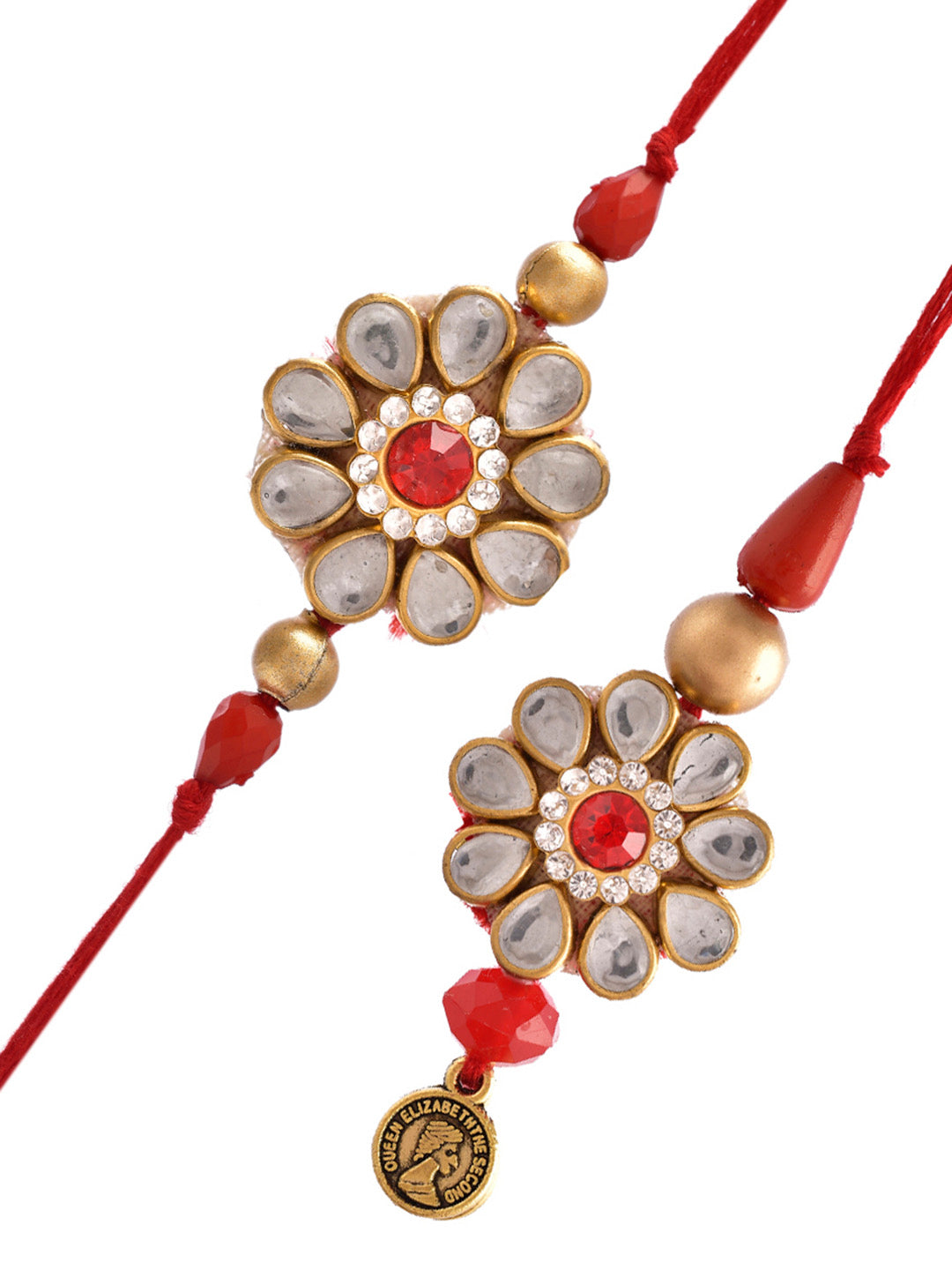 Kundan & Floral Crafted Bhaiya Bhabhi Rakhi Set. - Only Rakhi (RP2362)