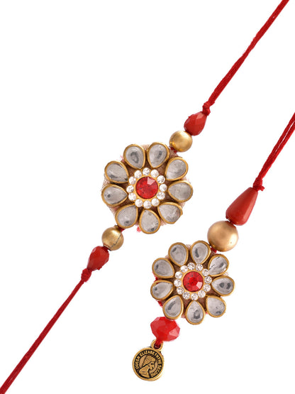 Kundan & Floral Crafted Bhaiya Bhabhi Rakhi Set. - Only Rakhi (RP2362)