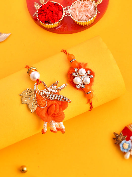 Vibrant Orange Handcrafted Dazzling Bhaiya Bhabhi Rakhi Set. - Only Rakhi (RP2363)