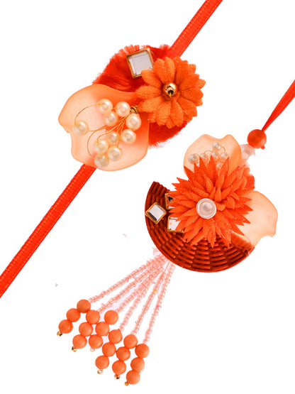 Scarlet Red Quirky & Pearly Embellished Bhaiya Bhabhi Rakhi Set. - Only Rakhi (RP2365)