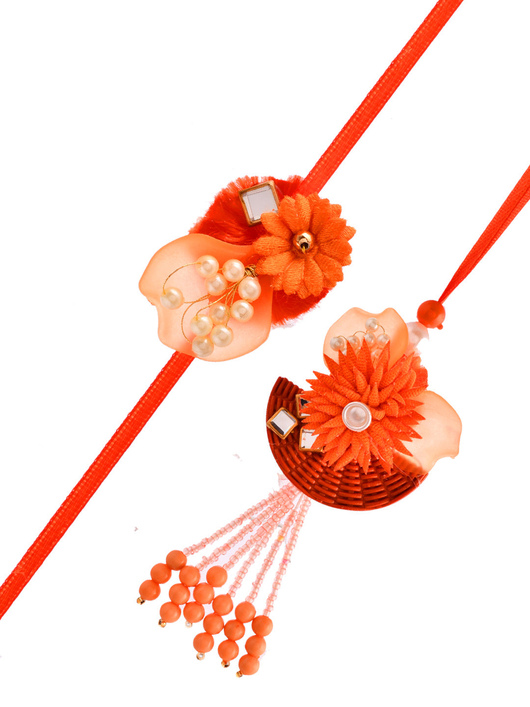 Scarlet Red Quirky & Pearly Embellished Bhaiya Bhabhi Rakhi Set. - Only Rakhi (RP2365)