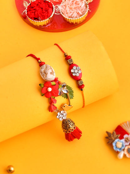 Scarlet Red Quirky & Handcrafted Bhaiya Bhabhi Rakhi Set. - Only Rakhi (RP2368)