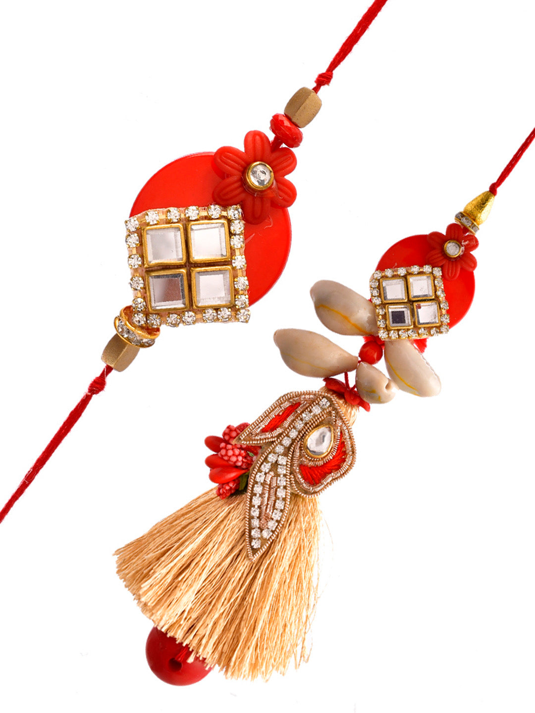 Kodi & Kundan Crafted Vibrant Bhaiya Bhabhi Rakhi Set. - Only Rakhi (RP2369)