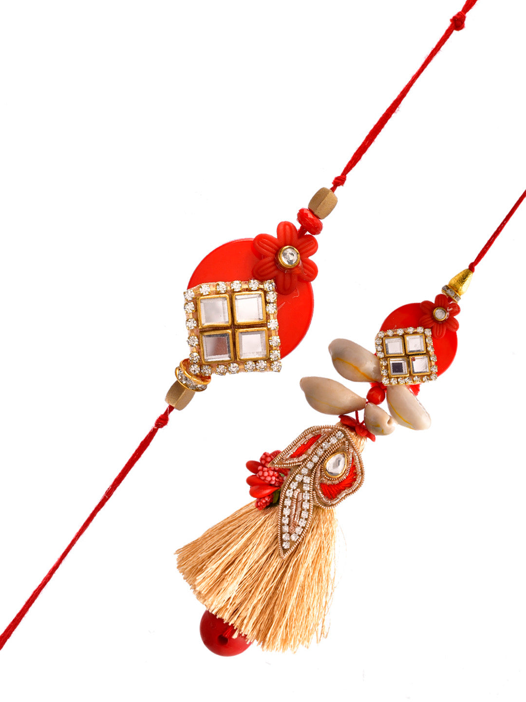 Kodi & Kundan Crafted Vibrant Bhaiya Bhabhi Rakhi Set. - Only Rakhi (RP2369)