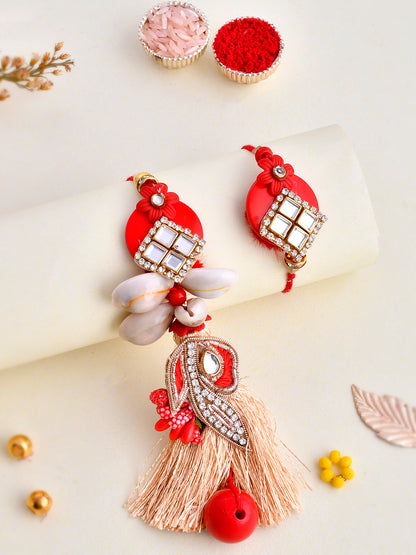 Kodi & Kundan Crafted Vibrant Bhaiya Bhabhi Rakhi Set. - Only Rakhi (RP2369)