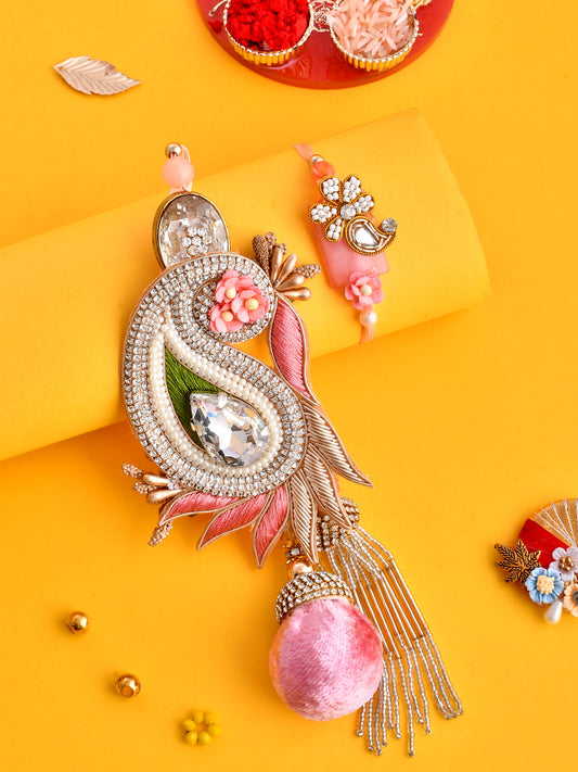 Swarovski Studded Pastel Bhaiya Bhabhi Rakhi Set. - Only Rakhi (RP2373)