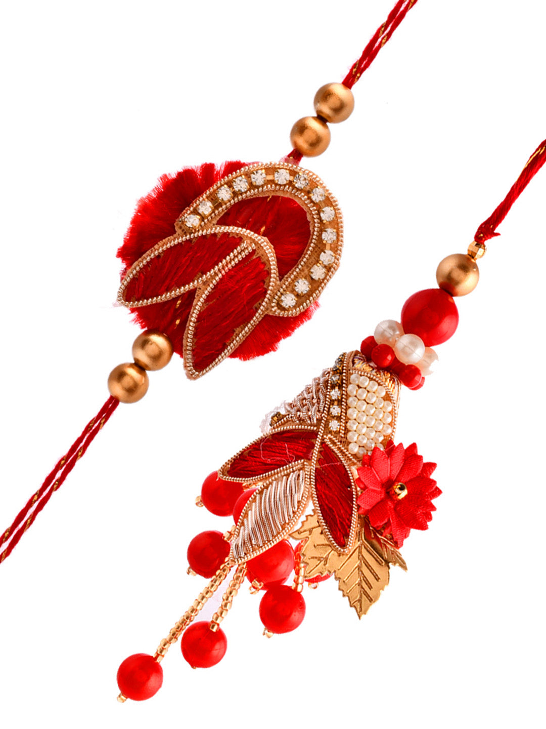 Beads & Zari Crafted Vibrant Red Bhaiya Bhabhi Rakhi Set. - Only Rakhi (RP2376)