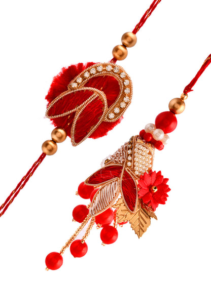 Beads & Zari Crafted Vibrant Red Bhaiya Bhabhi Rakhi Set. - Only Rakhi (RP2376)