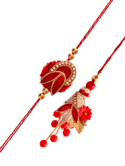 Beads & Zari Crafted Vibrant Red Bhaiya Bhabhi Rakhi Set. - Only Rakhi (RP2376)