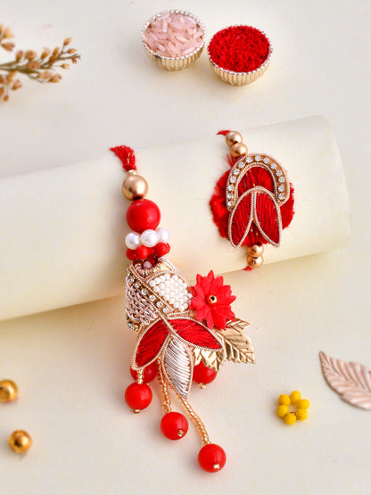 Beads & Zari Crafted Vibrant Red Bhaiya Bhabhi Rakhi Set. - Only Rakhi (RP2376)