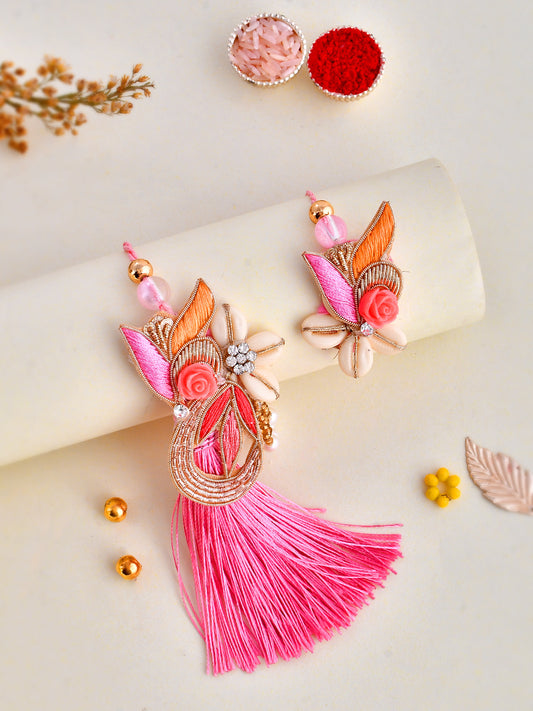 Shell & Zardosi Work Handcrafted Beautiful Bhaiya Bhabhi Rakhi Set. - Only Rakhi (RP2382)