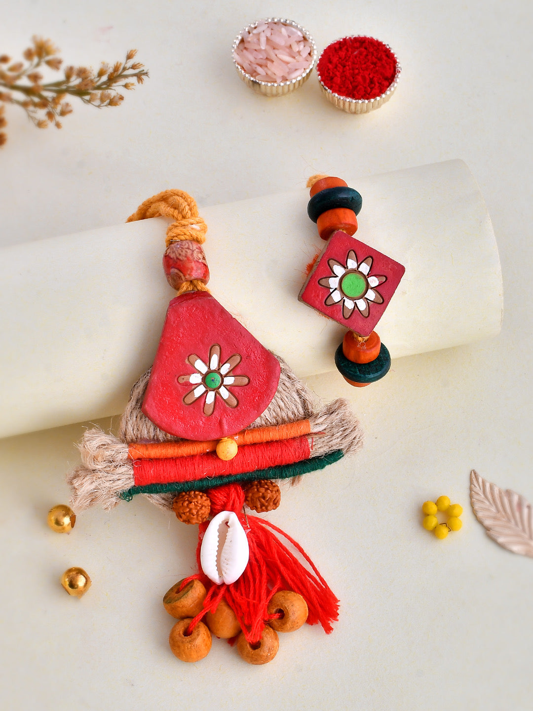 Red Crafted Elegant Bhaiya Bhabhi Rakhi Set - Only Rakhi (RP2390)