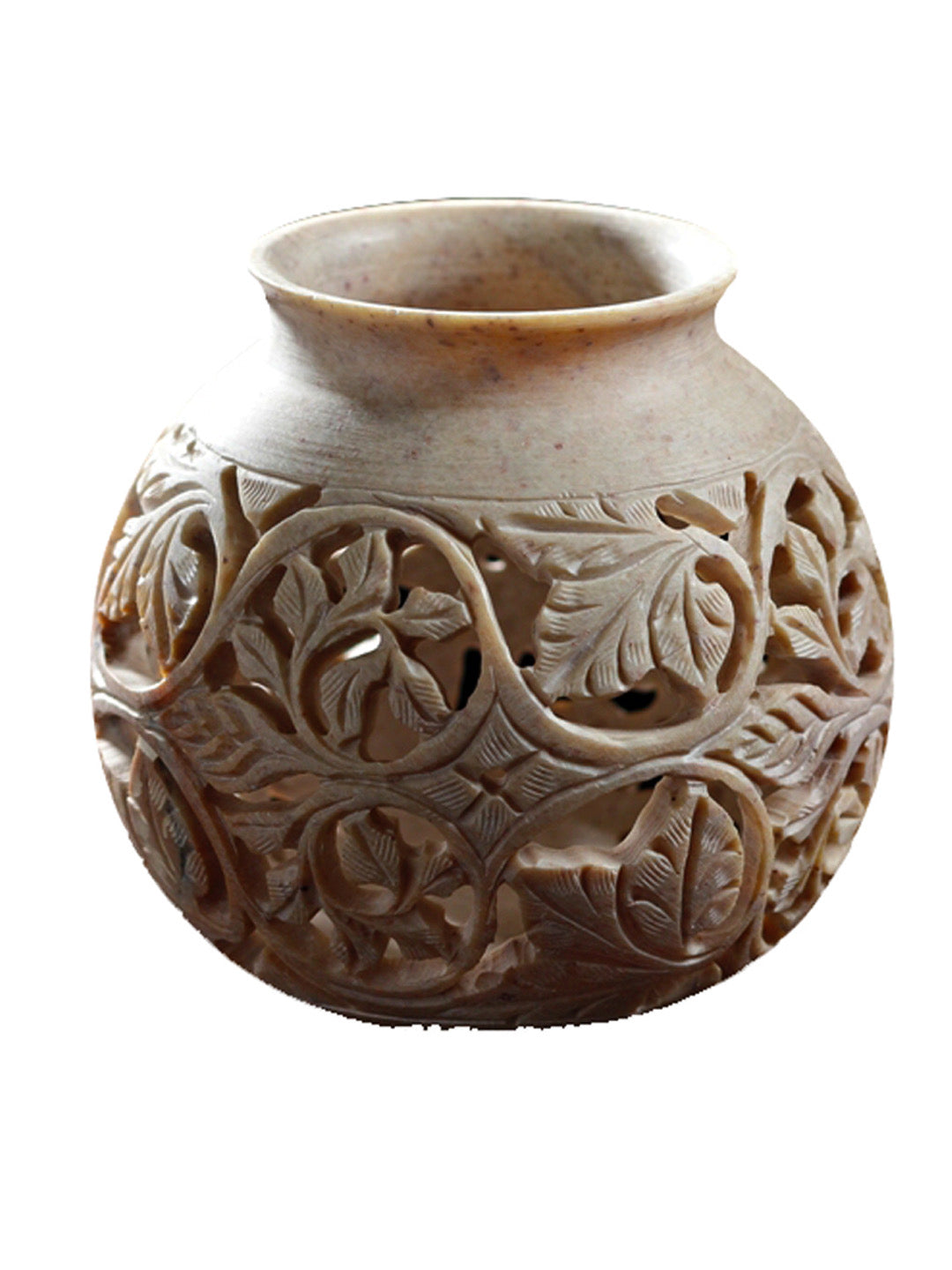Round carved stone vase - Default Title (SA1107)