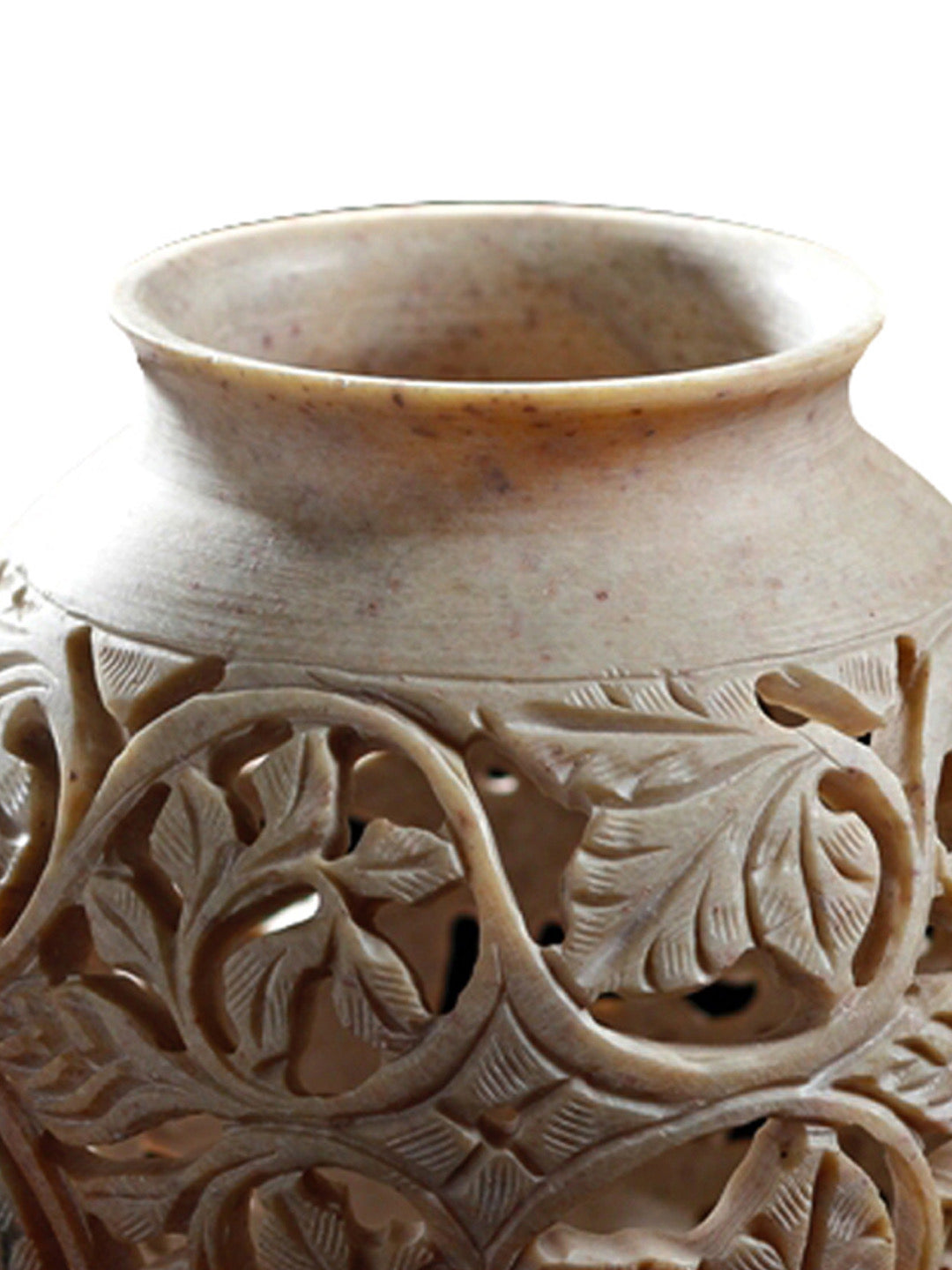 Round carved stone vase - Default Title (SA1107)