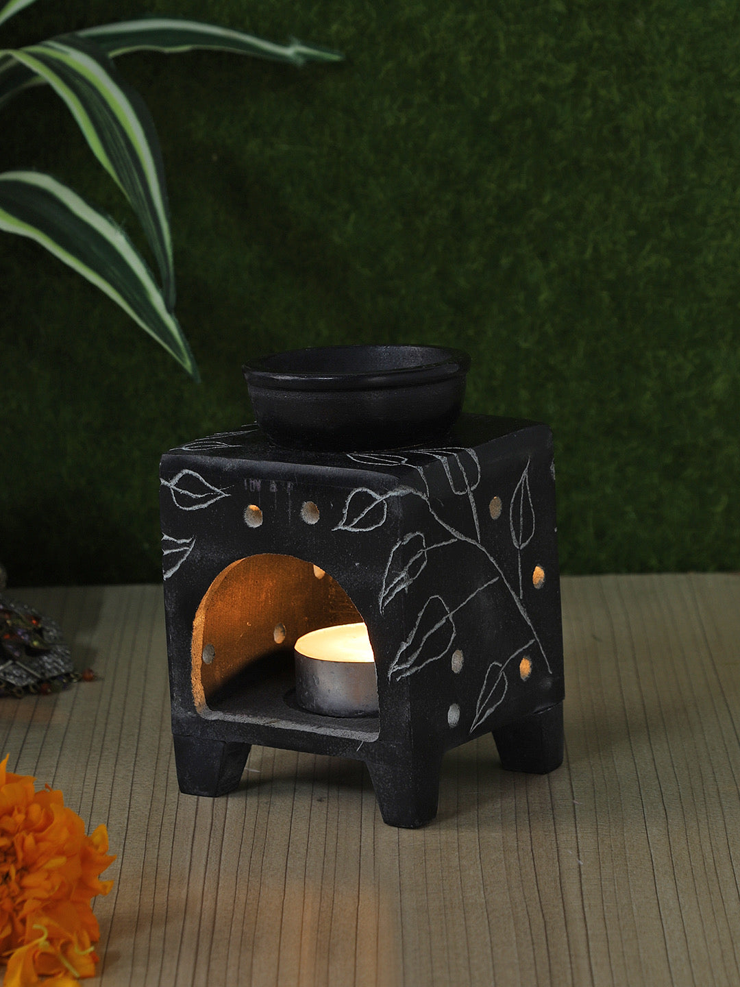 Black & White Tealight Holder with Oil Diffuser - Default Title (SA2204)