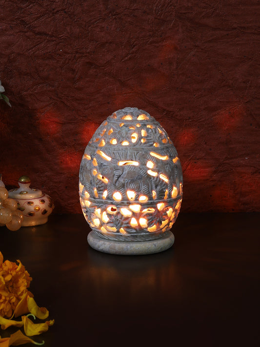 Elephant & Flower Design Stone Tealight/Candle Holder - Default Title (SA2209D)