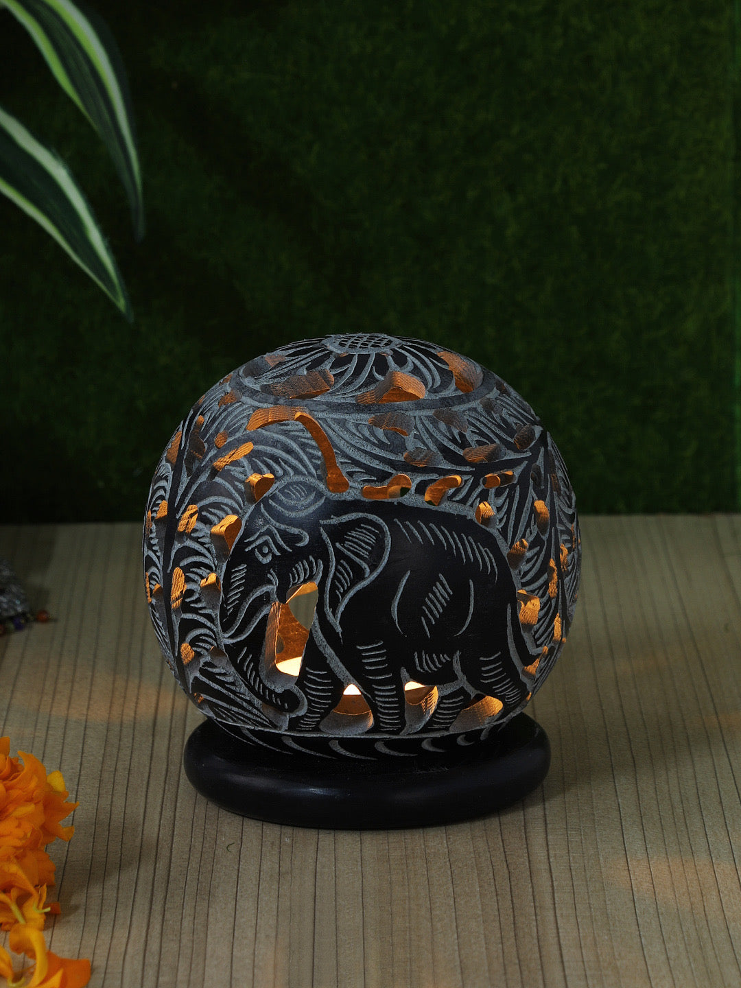 Elephant Design Stone Tealight Holder - Default Title (SA2215C)