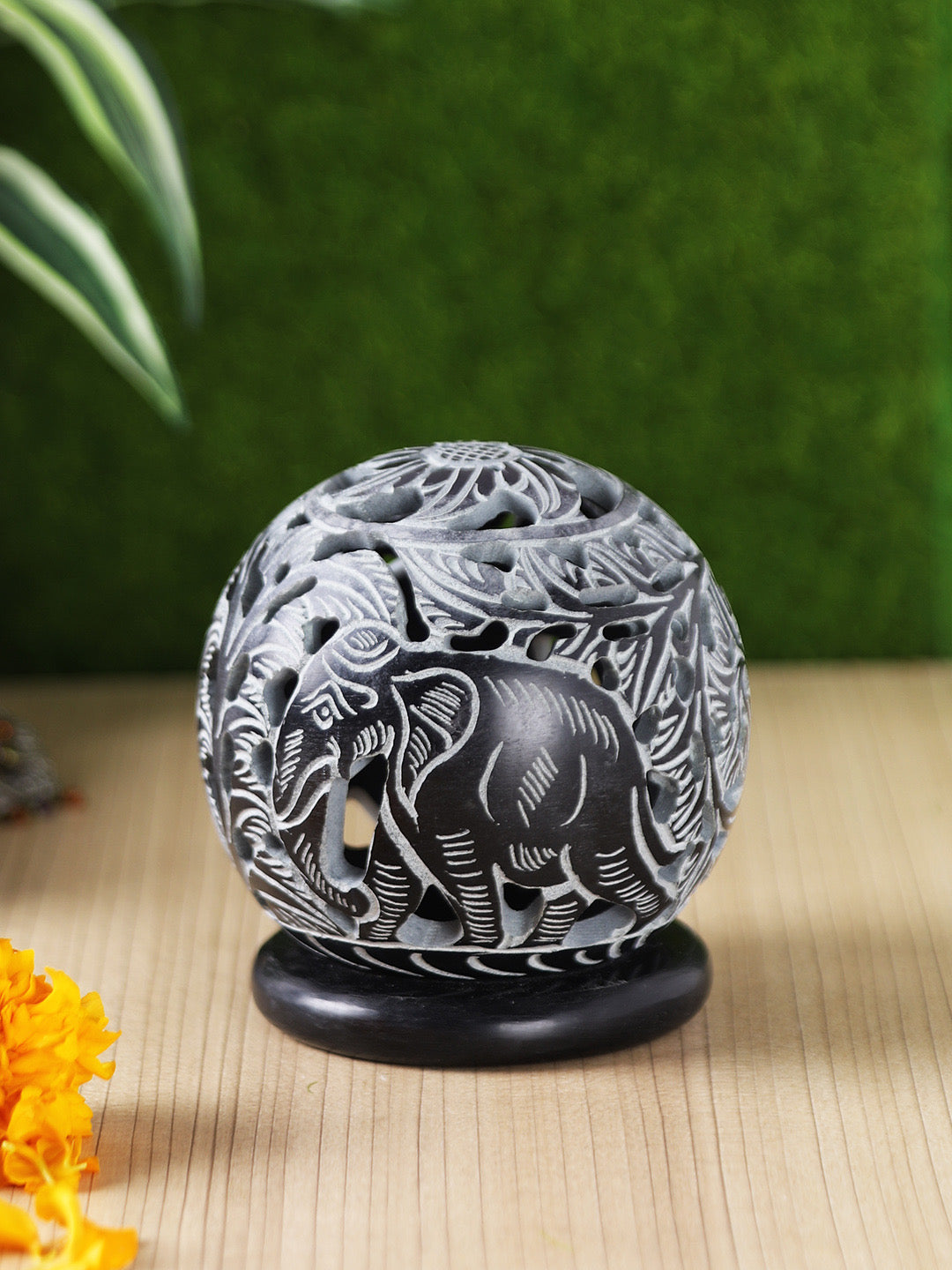 Elephant Design Stone Tealight Holder - Default Title (SA2215C)