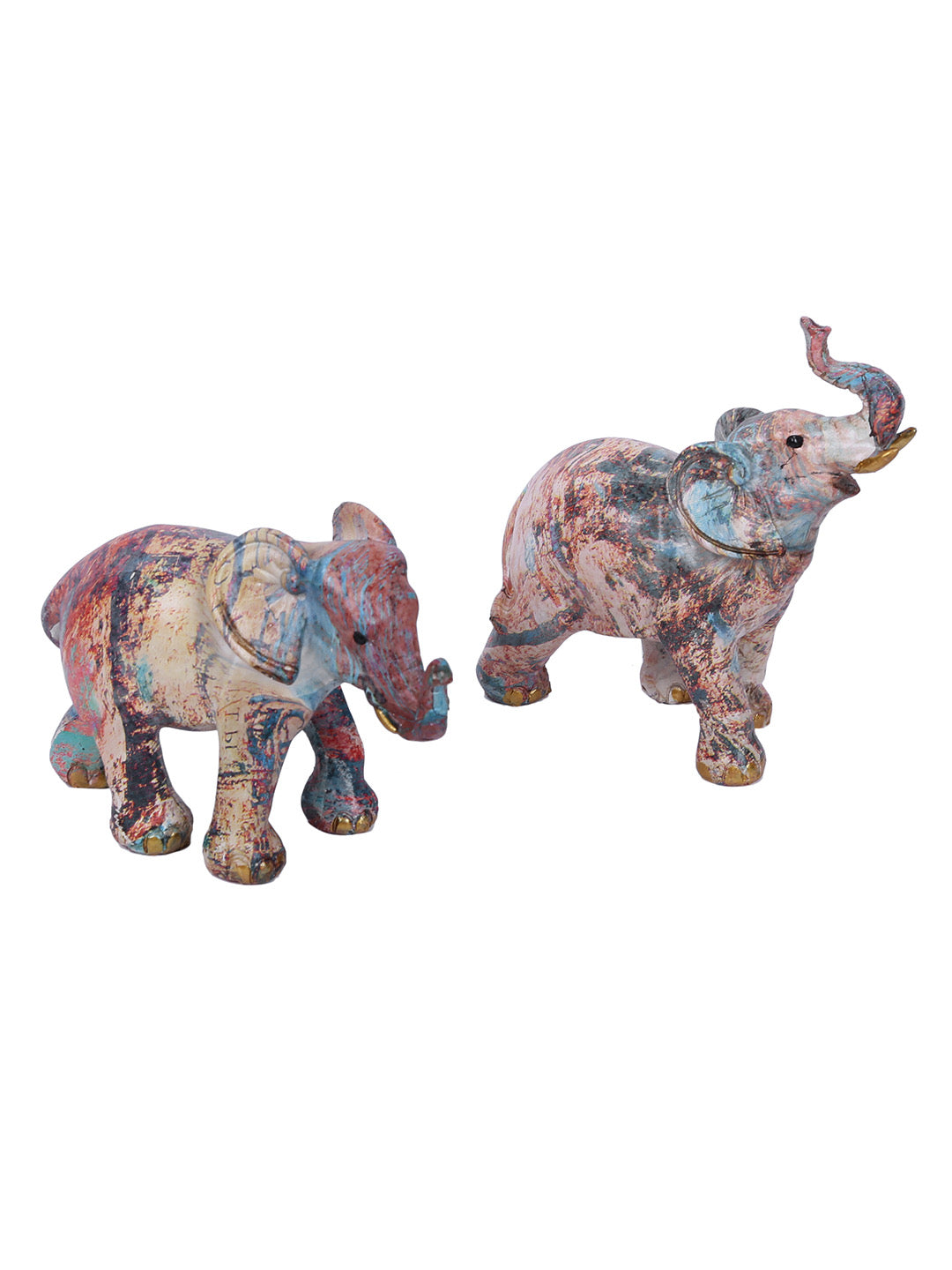 Set of Two StoryTelling Elephants in Muted Bright Blue and Gold - Default Title (SHOW19362)