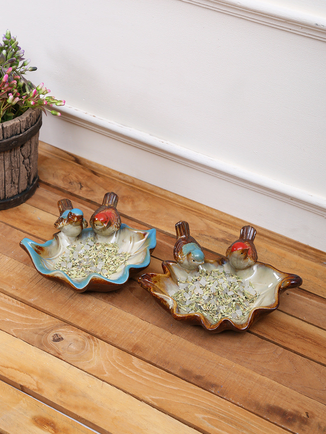 Birds Sitting on a Coral Tray Ceramic Set - Default Title (SHOW19573_2)