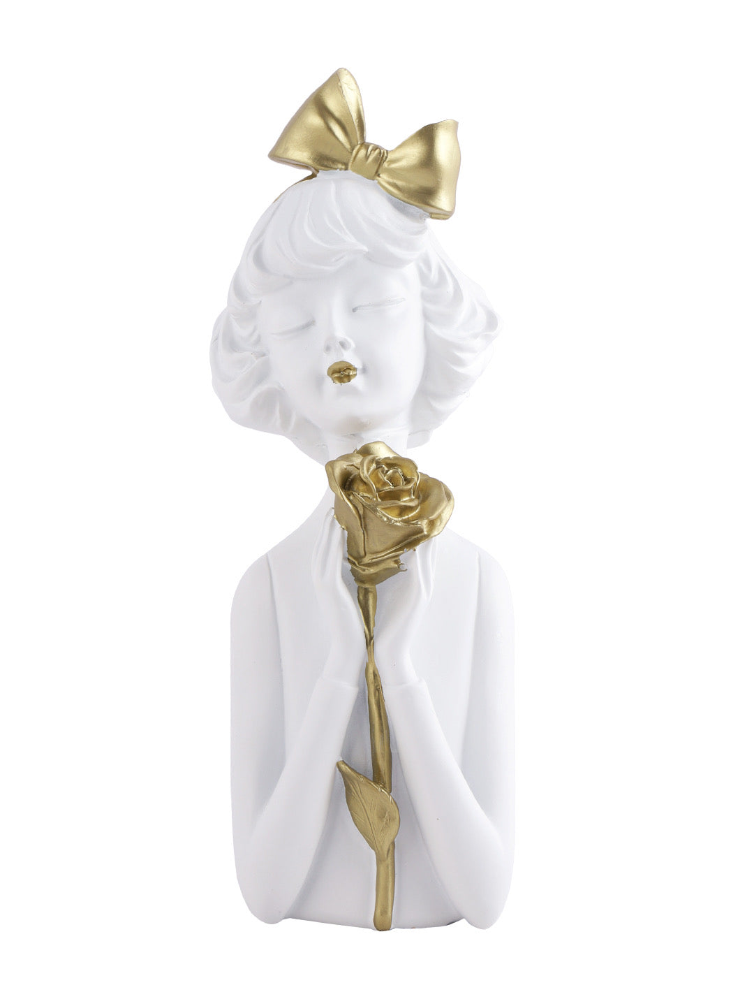 Metallic Finish Resin Golden Touch White Artpiece of Lady - Default Title (SHOW22350)