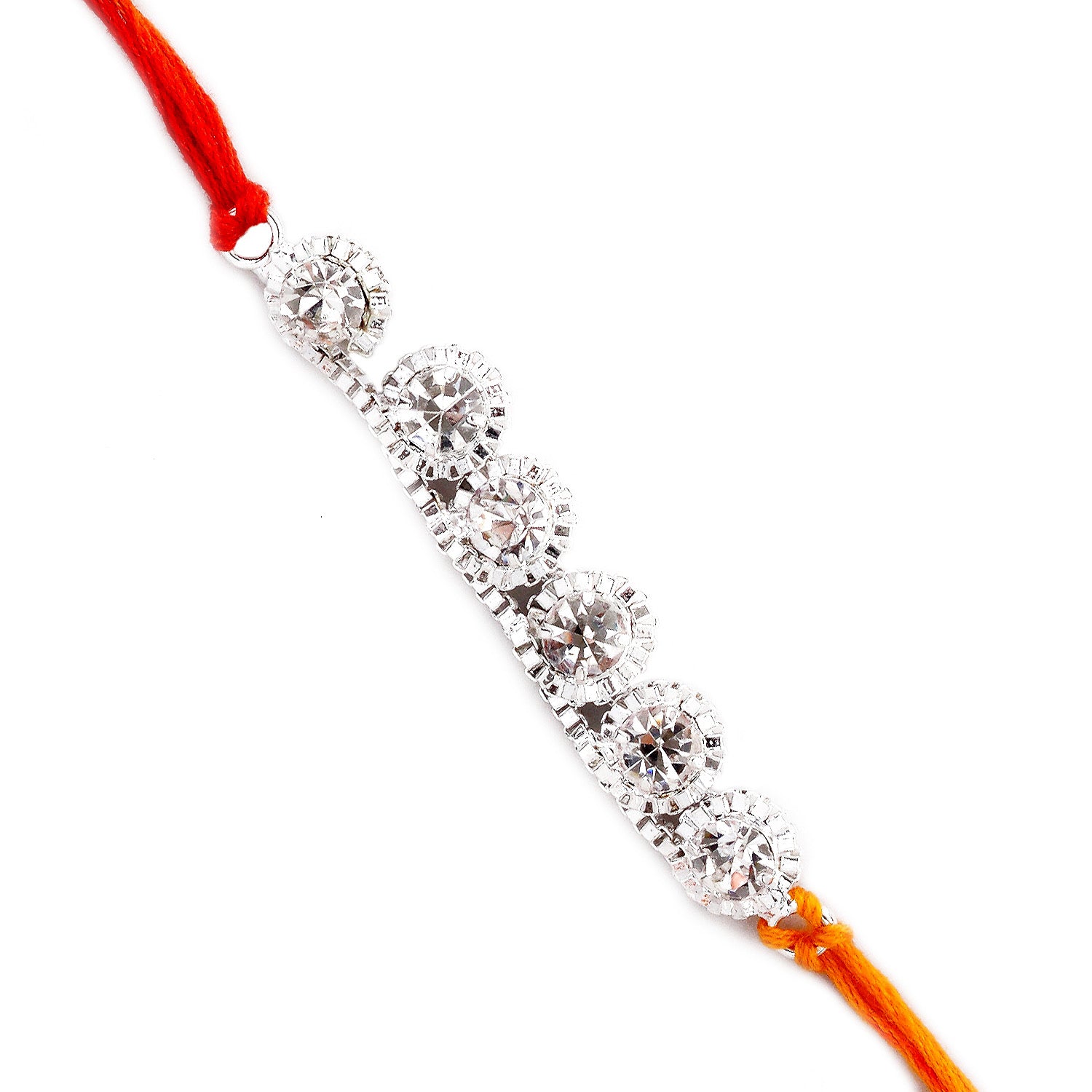 Aapno Rajasthan White stone and beaded Silver chain Rakhi - Default Title (SRL17559)