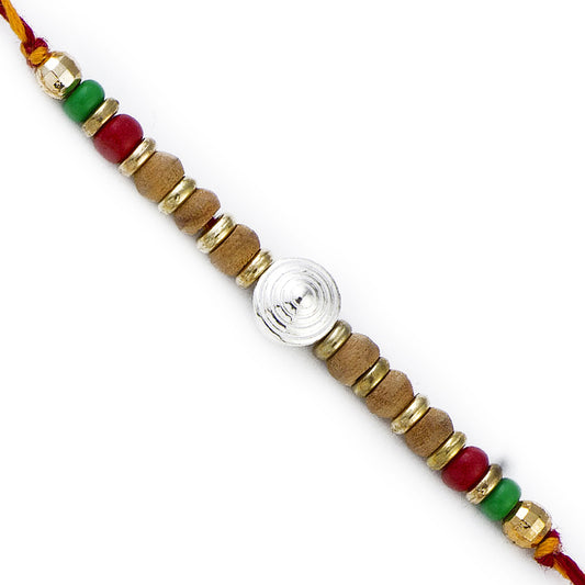 Aapno Rajasthan Sandalwood Rakhi with Magenta & Green Beads - Default Title (SW17656)