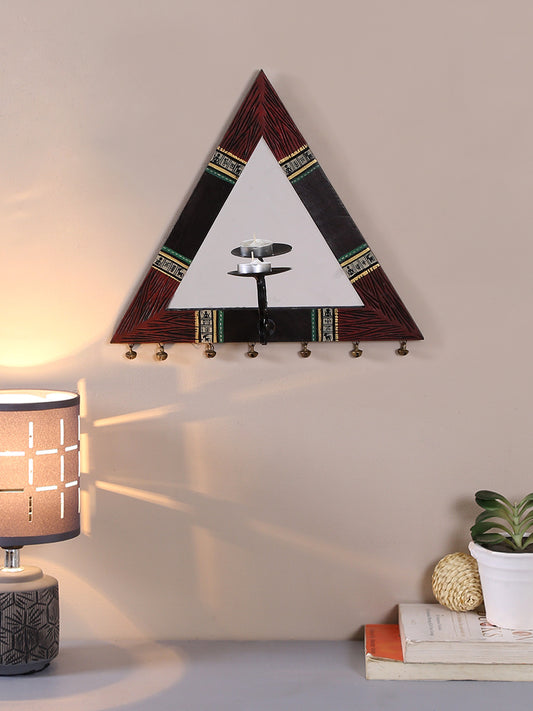 Triangle Hand painted Wood and Mirror Candle Holder - Default Title (TC1312)