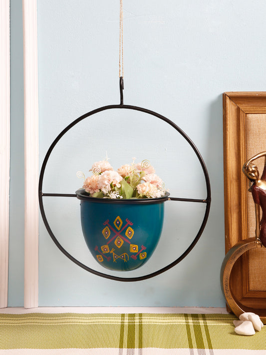 Circular Blue Hanging metal Planter - Default Title (TCCH2107)