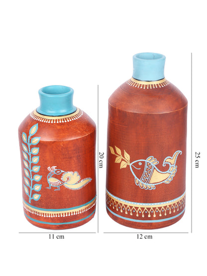 Rustic Red Madhubani Vase Set of Two - Default Title (TCVAS2104_2)
